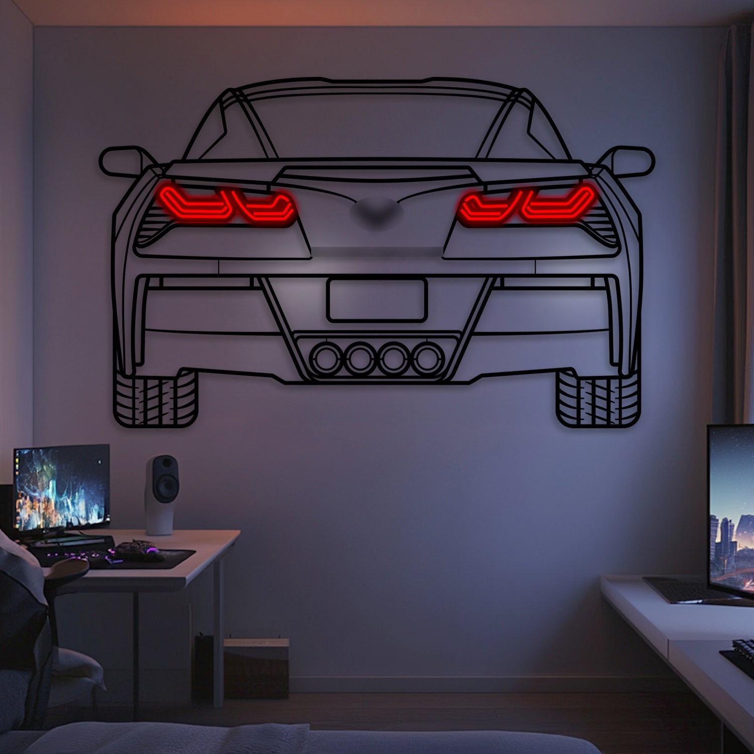 2014 Corvette C7 Z51 Back View Metal Neon Car Wall Art