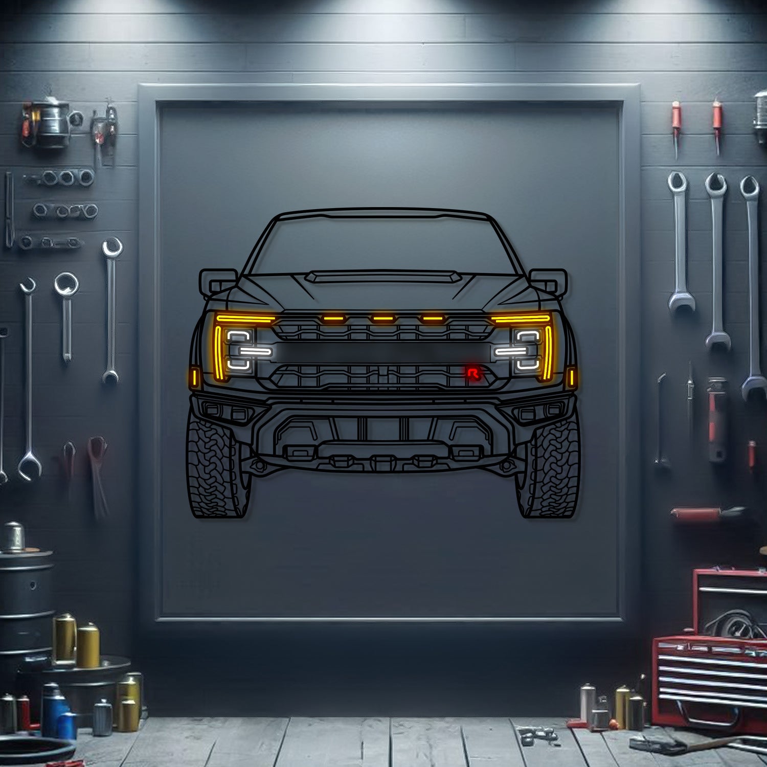2024 F-150 Raptor R Front View Metal Neon Car Wall Art -MTN0250