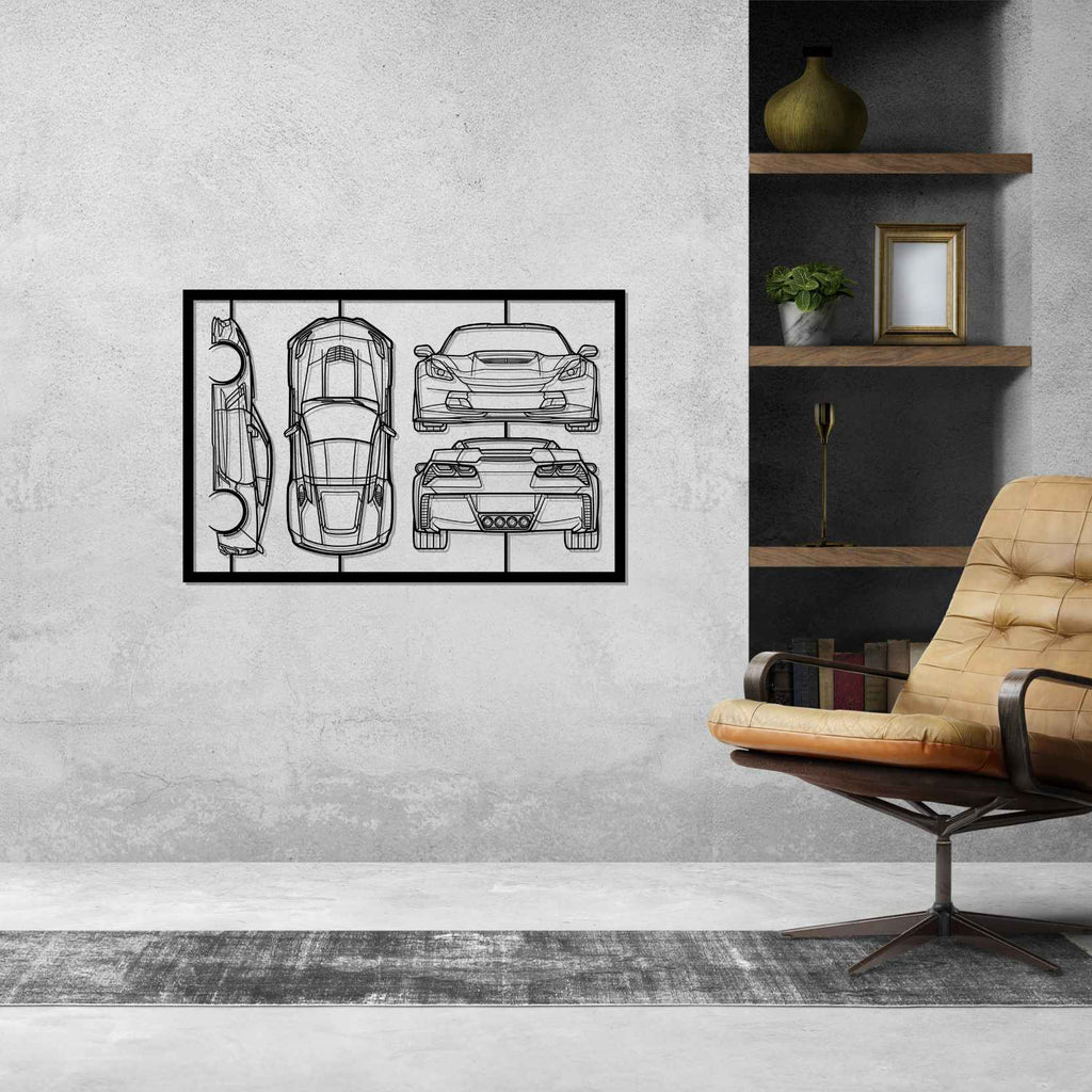 Corvette C7 Frame Silhouette Metal Wall Art