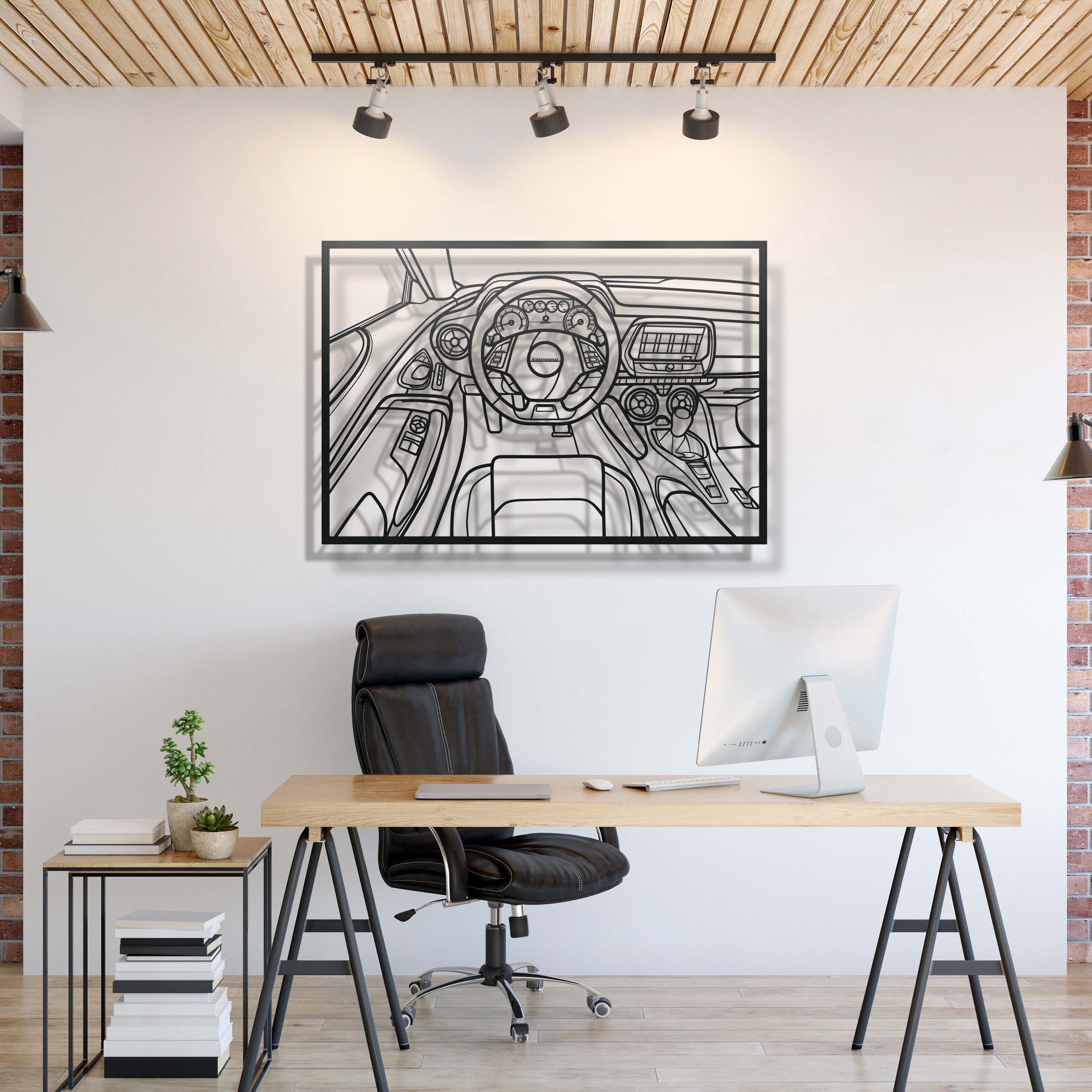 Camaro Driver's Cockpit Metal Frame Wall Art
