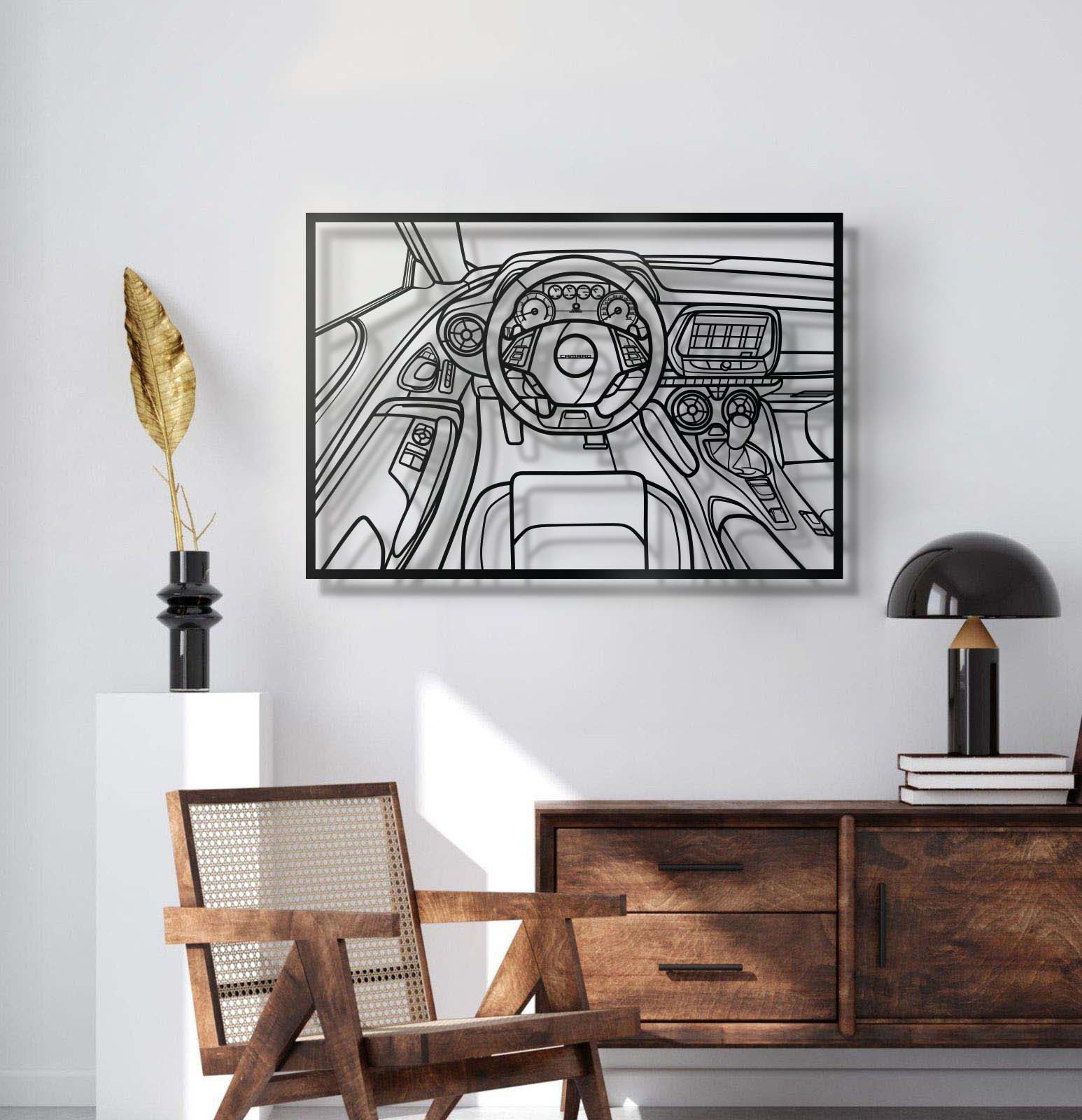 Camaro Driver's Cockpit Metal Frame Wall Art