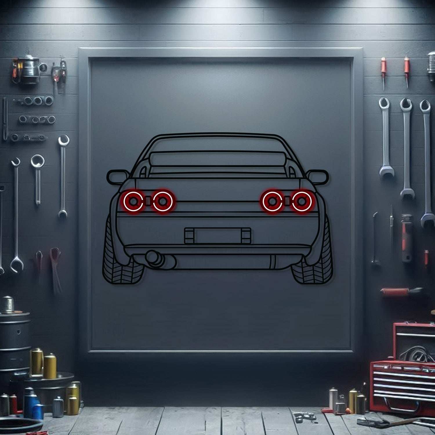 GT-R R32 Back View Metal Neon Car Wall Art