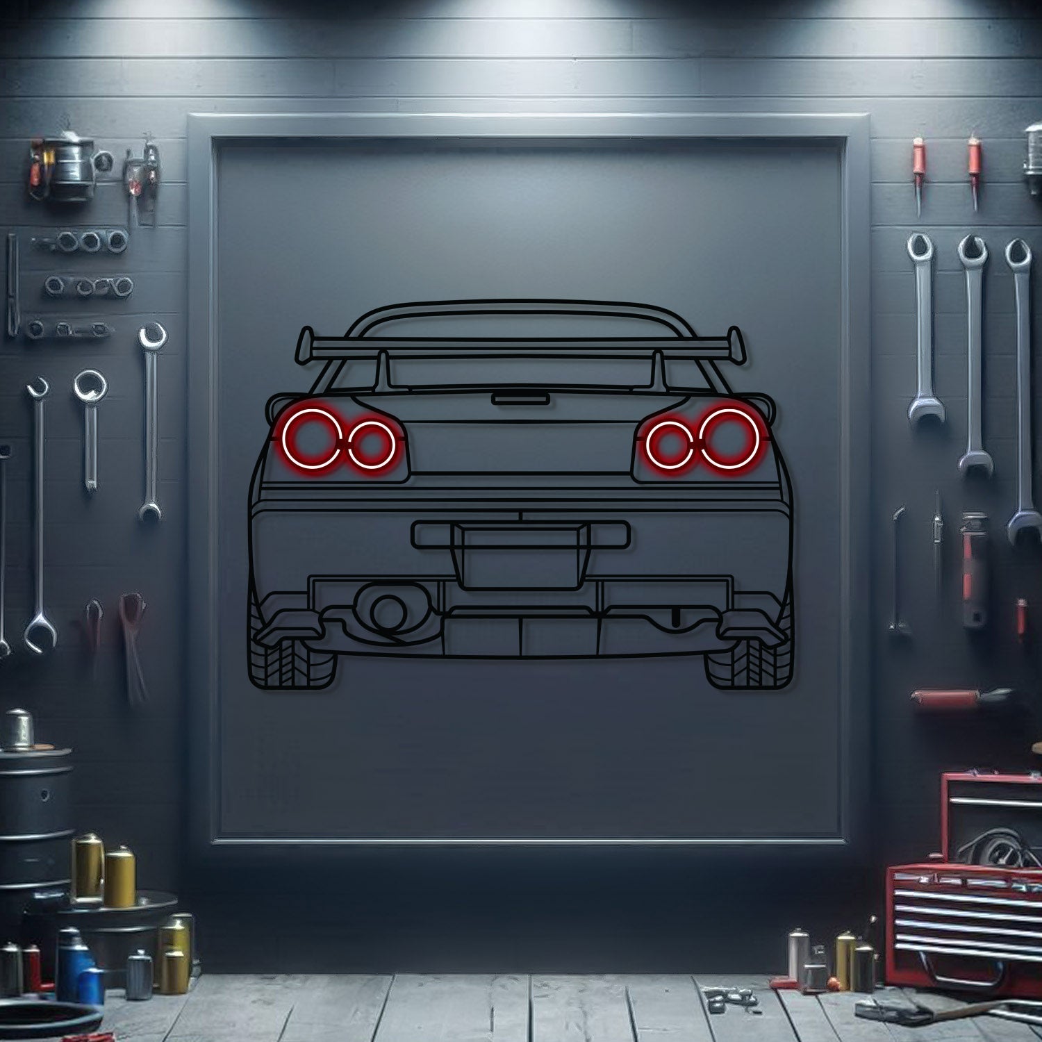 GT-R R34 Back View Metal Neon Car Wall Art