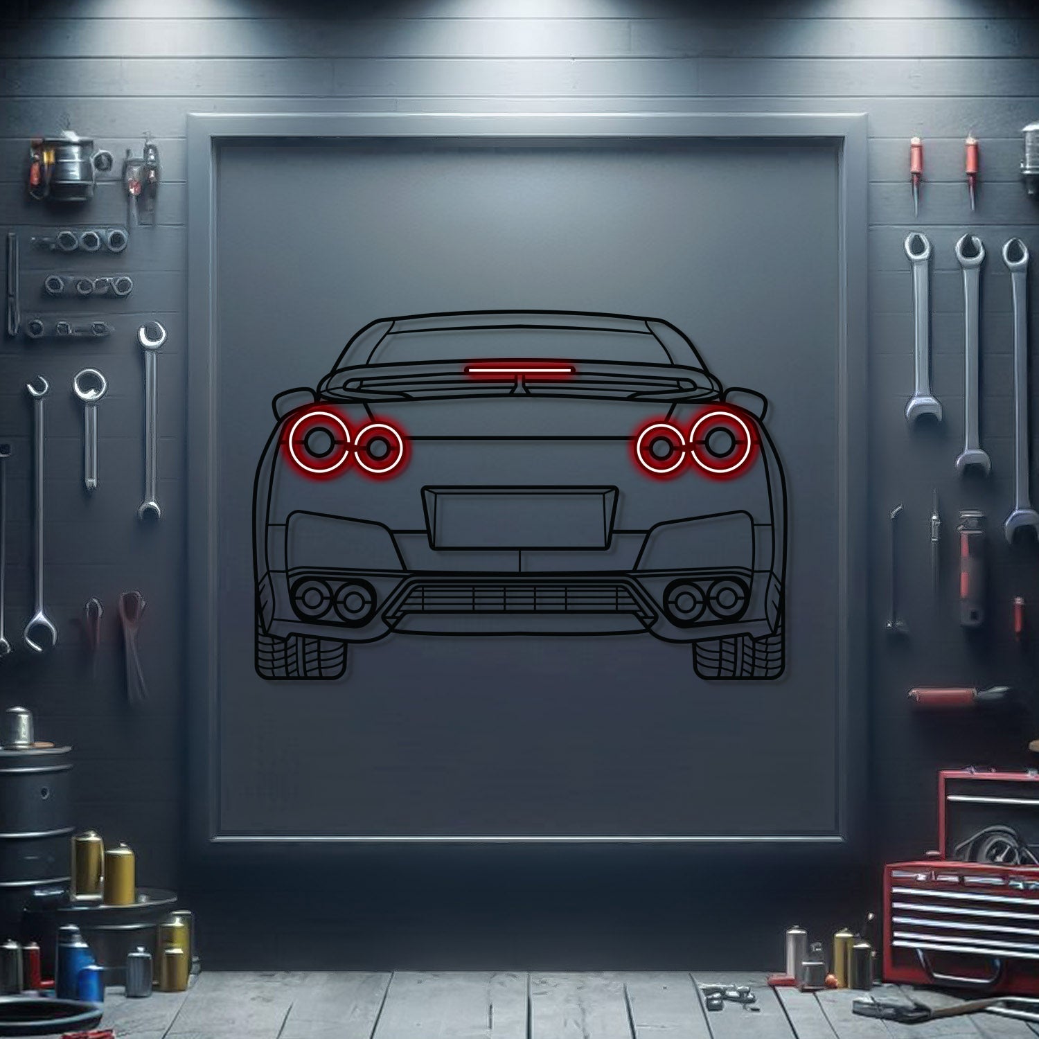 GT-R R35 Back View Metal Neon Car Wall Art