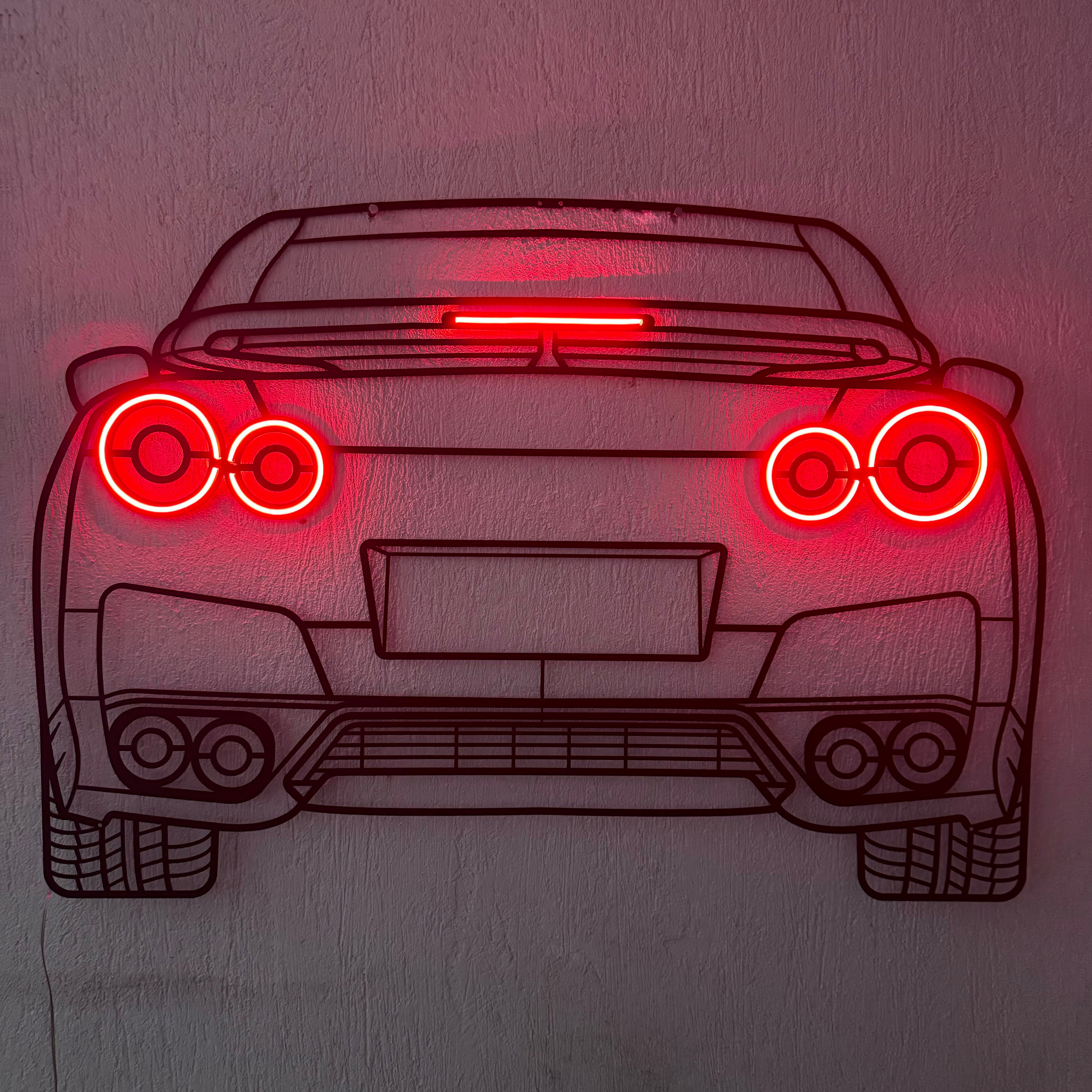 GT-R R35 Back View Metal Neon Car Wall Art